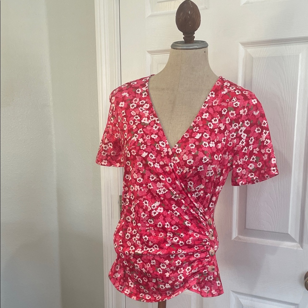 Nwts Zolucky Floral Wrap short sleeve Top stretch cottage core Pink women’s S
